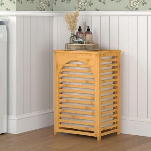 Bambu Kapaklı 70 Lt Çamaşır Sepeti ve Depolama Dolabı – Havalandırmalı, Çok Amaçlı Kirli Sepeti, Doğal Banyo/Çamaşır Odası/Yatak Odası Düzenleyici - Görsel 1
