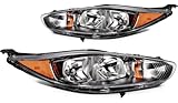 OCPTY Headlight Assembly Pair Replacement For 2014 2015 2016 2017 2018 for Ford Fiesta Black Housing Onyx Black Clear Lens Driver Passenger Side Bulbs Not Included