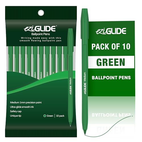 Eziglide 10-Pack Ballpoint Pens Green - (1.0mm) Medium Point Easy Grip