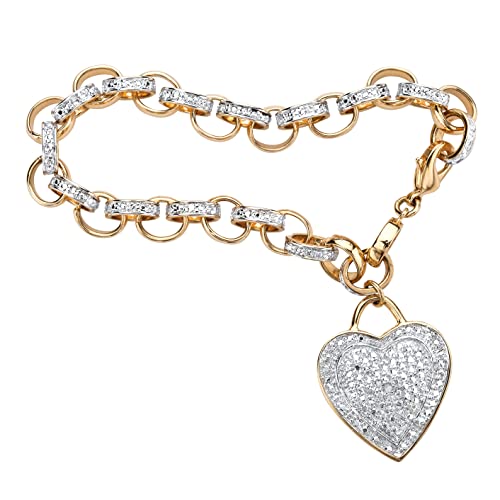 Palmbeach Jewelry Yellow Gold-Plated Genuine Diamond Accent Charm Heart Bracelet (27Mm), Lobster Claw Clasp, 7.75 Inch Adjustable #TOP28