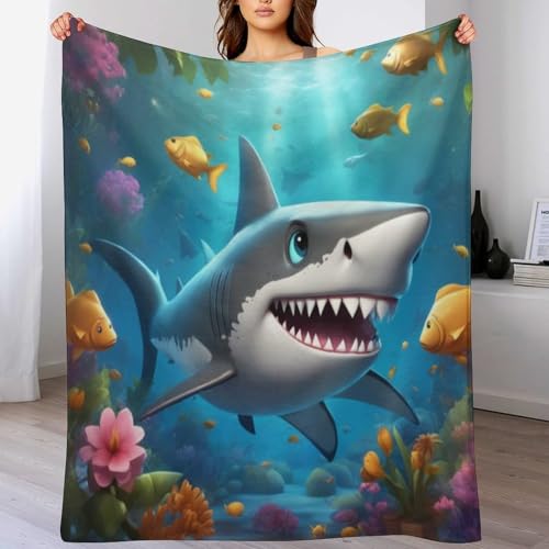 AAPZY Kuscheldecke Flanell Flannel 3D Decke Gedruckte Fleecedecke Weich Wohndecke Tagesdecke Sofadecke Hai Decke Sofa und Bett （130×150cm）
