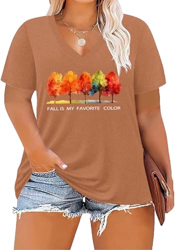 Image of ForHailey Women's Plus Size Short Sleeve Tee Shirt V Neck Basic Ladies Loose Fit T Shirt 1X-5X