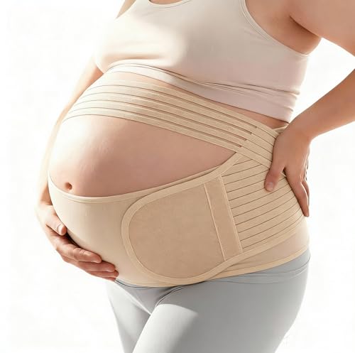 Brkjape Plus Size Pregnancy Belly Band Extra Large Maternity Support Belt for Belly Waist & Back Pain Relief Adjustable & Breathable Belly Band for 4XL Moms (Fits Waist 55-67 Beige)