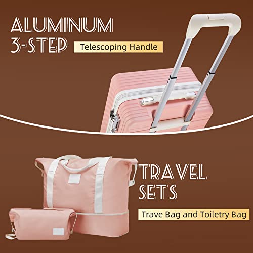 Imiomo Carry On Luggage 20 Inch Airline Approved Hardside 3Pcs Set Lightweight Rolling Travel Luggagewith Tsa Lock， Suitcase With Spinner Wheels (Pink+Beige, Carry-On 20-Inch) #TOP3