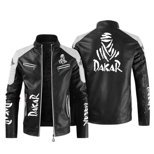 QATOBI Cazadora Hombre D.A.K.A.R, Chaqueta de PU Cuero, Chaqueta Piel Hombre con Cremallera Bikerstyle, PU Piel(Black,XL)