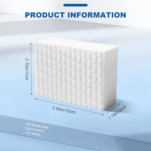 Image of Extra-Thick Melamine Sponge Erasers, 3.94 x 2.76 x 1.18 in, 21 Count | Water-activated extra-thick pads lift grime on kitchens, baths, tile, sinks and appliances; cut to fit tight spaces.