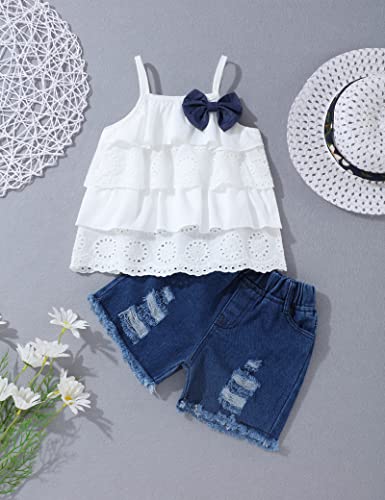 Hipea Toddler Baby Girls Clothes Ruffle Cami Polka Dot Tank Tops Casual Shorts 2-Piece Kids Short Set (Cami Laces, 5-6T) #TOP6