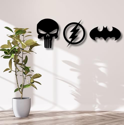 Image of TWIGGY Superhero 6mm MDF Wooden Wall Decor Set for Home, Office, or Gaming Room, Gift, Anime (pack of 3 | The Batman,Punisher,Flash)
