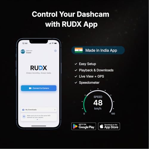 Image of RUDX 2K Pro Dash Cam for Car with Built-in Display, 140 Wide Angle, Loop Recording, G-Sensor, App Control & Wi-Fi, Night Vision