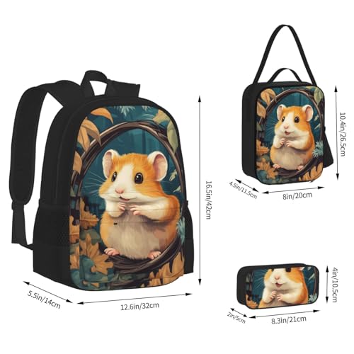 Cute Hamster Autumn Frame Backpack With Pencil Case Lunch Bag Combination For Women Men4