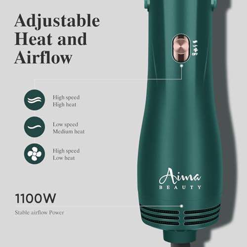 Aima Beauty Blow Dryer Brush Set - 4-in-1 Round Brush Blow Dryer Adds Shine, Smooth, Curl & Volume for Short to Medium Hair, Interchangeable 1” & 1.25” Round Barrel, Ionic Frizz Control, Dark Green - Image 7