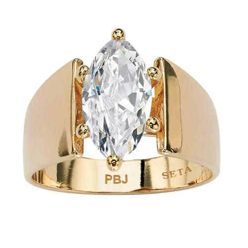 PalmBeach Yellow Gold-plated Marquise Shaped Cubic Zirconia Solitaire Engagement Ring Sizes 5-12