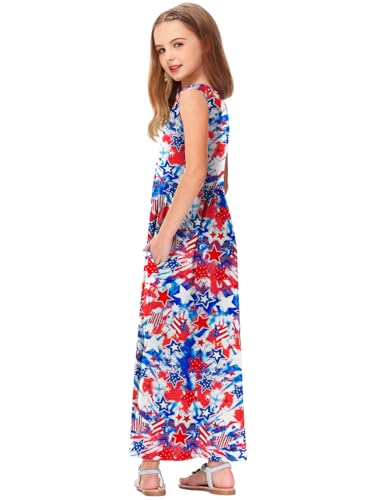 Image of Deerose Girls Maxi Dress Short Sleeve Casual Long Dresses with Pockets 5-14 Years