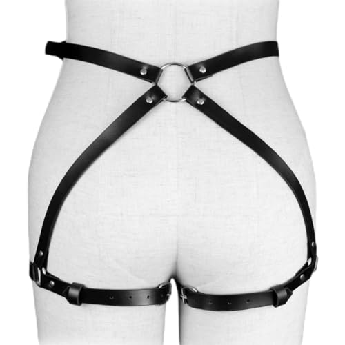 PYRUVAE Punk Arnés de Cuero Cadenas de Cintura Cinturones de Vientre Sexy Cuero Pierna Cadena Ajustable Cadena de Pierna Gótico Negro Cuerpo Cadena Playa Accesorios Cuerpo Joyería Para Mujeres