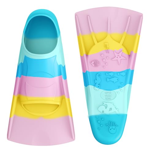 Gintenco Swim Fins, Kids Swim Training Fins for Lap Swimming, Travel Size Flippers with Mesh Bag, Silicone Swimming Fins for Kids Teens Adults Women Men (CH12, XXXS(Jr 10-11))