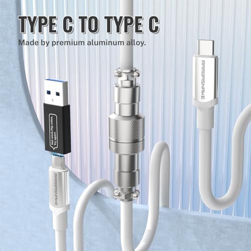 ATTACK SHARK CO4-C Coiled USB C Cable for Mechanical Keyboard with USB to USB C Adaptor, Type C to Type C, TPU Double Sleeved Spring Charging Cable with 5-Pin Metal Aviator Connector, 4.92ft Length — view 2