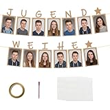 Jugendweihe Deko Neutral, Jugendweihe Fotogirlande, inkl. 13 Kraftpapier Karten für Fotos von 1 bis 13 Jahre, Jugendweihe Geschenke für Junge & Mädchen