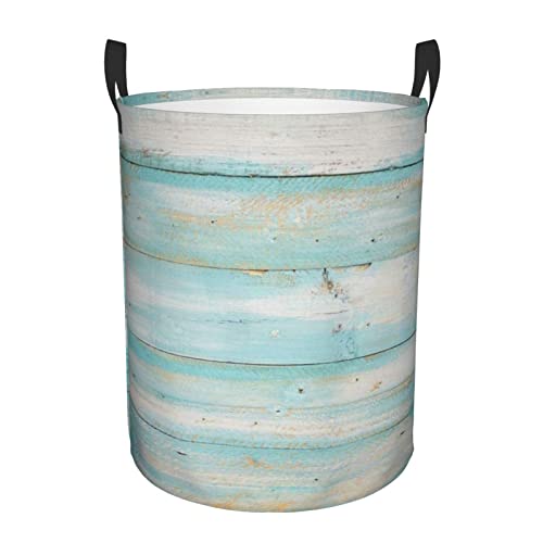 Vintage Beach Wood Old Blue Color Wooden Plank Printed Laundry Basket,Waterproof Foldable Laundry Hamper Dirty Clothes Storage Basket Home Organizer For Dorms Bedroom Bathroom #TOP16