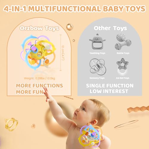Image of Baby Rattle Ball Teething Toys for 0 3 6 9 12 18 Months Boys Girls, Yellow