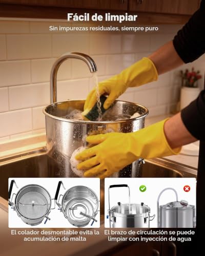 Miniatura 6 de Vevor Destilacion Para Alcohol 30 L Olla De Acero Inoxidable Para Cerveza 100-2500 W Destilacion Para Alcohol 42 X 35,5 X 82 Cm Pantalla Lcd Con Múltiples Funciones, Bomba De Circulación Para Cocina