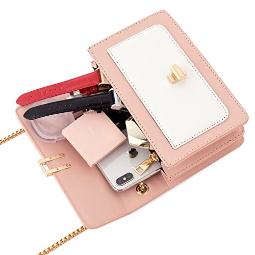 Crossbody Bags For Women Cute Faux Leather Trendy Cross Body Bag Purses For Women Small Color-Block Designer Handbags Ladies Purse Satchel Chain Strap Shoulder Bag Pink #TOP7