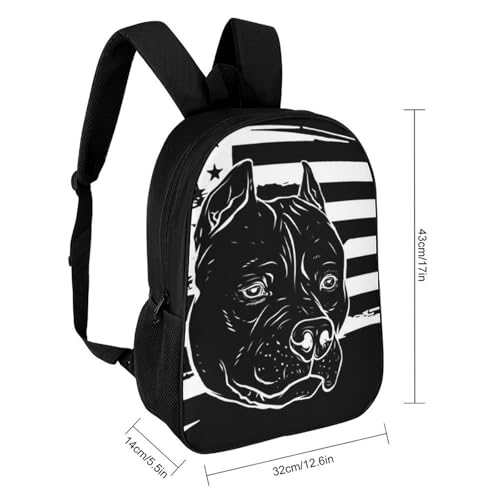 17 Inch Business Work Workout Backpack Pitbull Black And White American Flag Travel Hiking Carry On Bookbag Backpack Casual Laptop Bag2