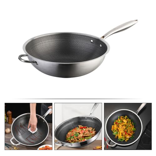 Wok de acero inoxidable PRETYZOOM con doble asa miniatura 3