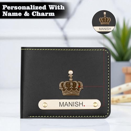 Image of The Wallet Store Personalised Leather Wallet for Men | Customised with Name and Charms | Best Gift for Husband, Boyfriend, Brother | for Anniversary, Birthday, Etc (Black)
