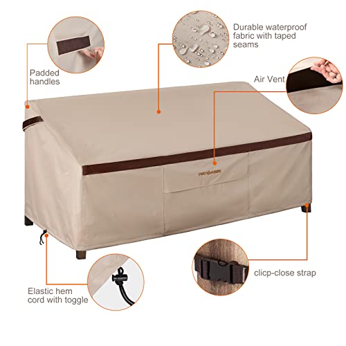 Patio Loveseat Covers Outdoor Furniture Waterproof Garden Deep Sofa Cover 62inch x 38inch x 35inch (L x W x H) Lawn 2-Seater Sofa Covers with Air Vent Beige by PATIOASIS - Image 4