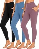 NEW YOUNG 3 Pack Leggings with Pockets for Women,High Waisted Tummy Control Workout Yoga Pants
