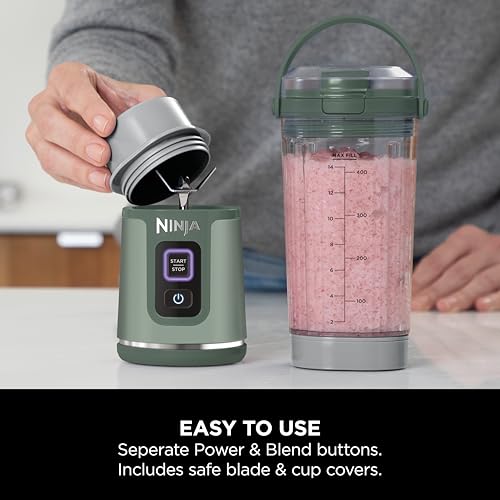 Image of Ninja Blast Portable Cordless Blender (BC151INEM) - 530ml | USB-C Rechargeable | Crushes Ice & Frozen Fruit | BPA Free, Leak-Proof Travel Lid Forest Green