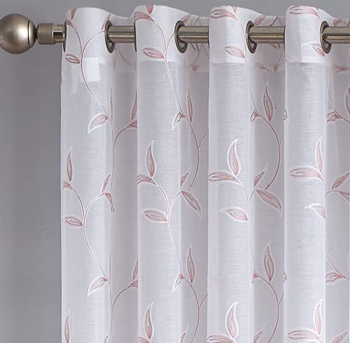 Linenzone Floor To Ceiling Curtains For Extra Wide Windows. Sheer White Curtain Room Dividers Have Pink Blush Leaf Embroidery. Modern Decor Living Room Curtains. (Maria 108 X 100 Blush) #TOP3
