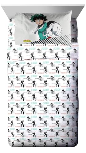 Image of My Hero Academia Deku Twin Comforter Set 5 Piece Anime Bedding, Black | Bed in a Bag, Comforter Sheets Sham Pillowcase, Official Product, Soft Microfiber, Machine Washable, Easy Care, Kids Gift