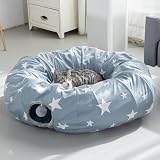 JanYoo Cat Tunnel with Cat Bed 35.4" Collapsible Playground for Indoor Cats