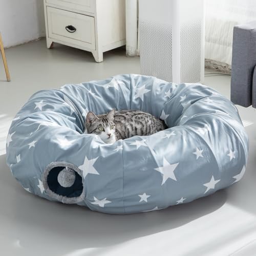 JanYoo Cat Tunnel with Cat Bed 35.4" Collapsible Playground for Indoor Cats
