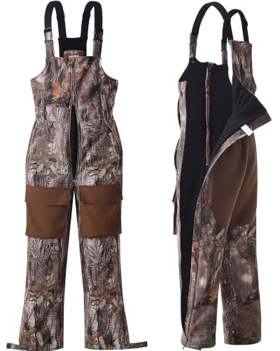 NEW VIEW Mens Insulated Hunting Bibs with Full Length Zip, Leaf Camo, S