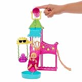 Barbie Skipper Erste Jobs Puppe und Accessoires - Erste Arbeitswelterfahrung im Wasserpark mit echter Wasserrutsche, Zubehörteile, für Kinder ab 3 Jahren, HKD80