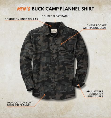 Legendary Whitetails Mens Flannel Shirt Long Sleeve Button Down 100% Cotton, Nocturnal Camo, XLT