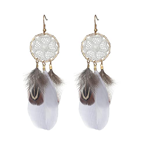 Boucle d'oreilles plumes femmes bohème rétro et pendantes géométriques pour look festival chic