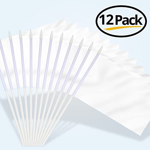 Anley White Mini Flag 12 Pack - Hand Held Small Miniature Solid White Blank Flags On Stick - Fade Resistant & Vivid Colors - 5X8 Inch With Solid Pole & Spear Top #TOP5