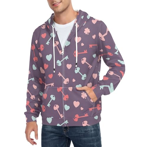 CUPADA Hearts Keys Pastel Colors Mens Fashion Athletic Hoddies Long