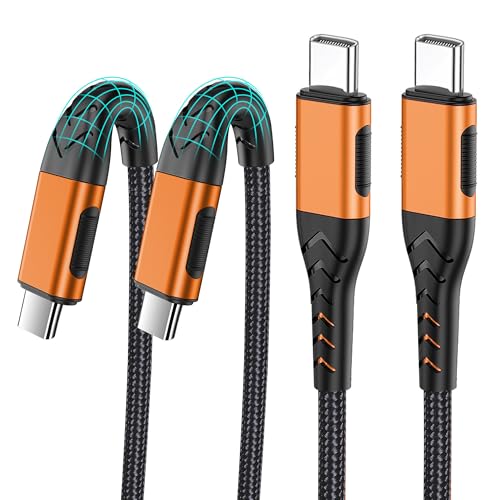 Durcord USB C to USB C Cable, 2Pack 100W 10ft USB C Charger Cable Fast Charging for Android/Phone/Pad, Type C to Type C Charger Braided USB Cable Compatible with Phone 16/15 Pro Plus Max Orange