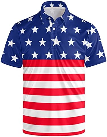 American Flag Men's Golf Polo Shirt Short Sleeve Quick Dry Button Golf Shirts Athletic Casual Lapel T-Shirt Tennis Shirt