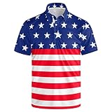 American Flag Men's Golf Polo Shirt Short Sleeve Quick Dry Button Golf Shirts Athletic Casual Lapel