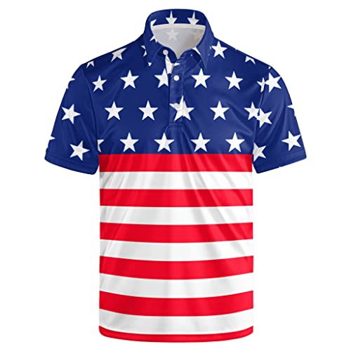 American Flag Men's Golf Polo Shirt Short Sleeve Quick Dry Button Golf Shirts Athletic Casual Lapel T-Shirt Tennis Shirt #TOP4