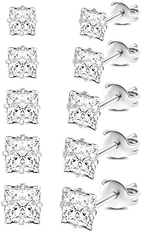 iLovey 18K Gold Plated Silver Stud Earrings Set for Women, 5 Pairs Surgical Steel Hypoallergenic Earrings for Women Men Girls Comfortable Cubic Zirconia Cartilage Piercing Earrings Pack Jewelry Gifts