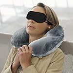 1 PcsInflatable Travel Pillows for Sleeping Airplane Inflatable Neck Pillow for Traveling Pillow Inflatable Travel Neck Pillows for Airplanes Sleeping, Train, Car, Office, with Eye Masks, Earplugs - Image 2
