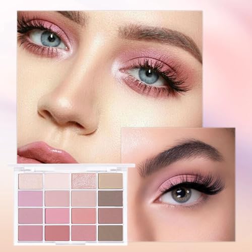 Pink Eyeshadow Palette Make-Up Palettes, 16 Color Pink Brown Eye Shadow Pallets for Women, Matte Shimmering Glitter Eyeshadows Nude Natural Waterproof Long Lasting Highly Pigmented - Image 4