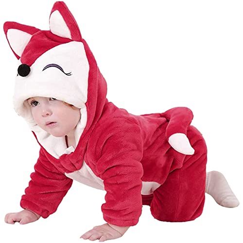 Youyu77 Pijamas para bebés, Mono para niños pequeños, de Animales para niños y niñas, y Mono de Dibujos Animados Bonitos para niños Mono De Manga Larga (Red, 12-18 Months)