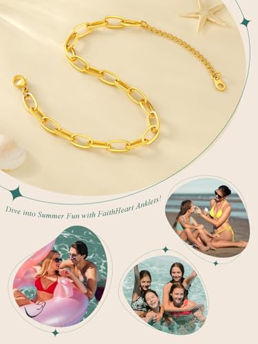 Image of FaithHeart Waterproof Ankle Bracelets for Women, 1 /2 /3Pcs Non Tarnish Stainless Steel Layered Anklet Set Paperclip Figaro Cuban Link Chain Dainty Summer Beach Jewelry Gift Adjustable Size